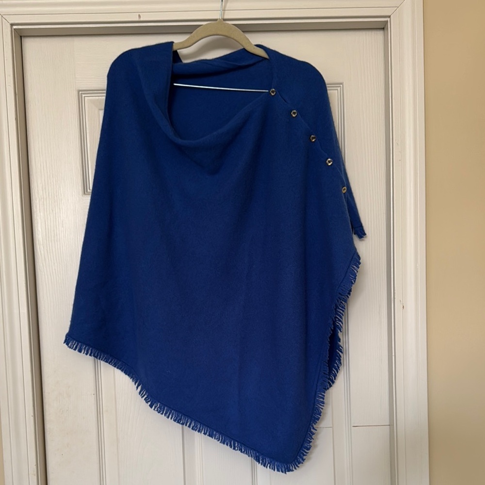 Blue Poncho with Button Detail